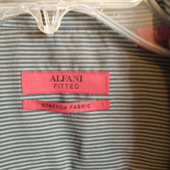 Alfani Fitted Stretch Fabric Gray Pinstripe Button Down Shirt - Picture 2 of 5